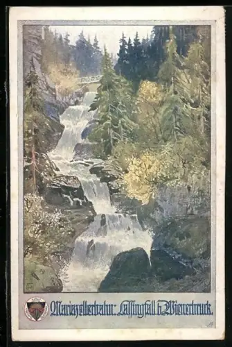 AK Deutscher Schulverein NR. 717: Mariazellerbahn, Lassingfall bei Wienerbruck, Blick auf den Wasserfall
