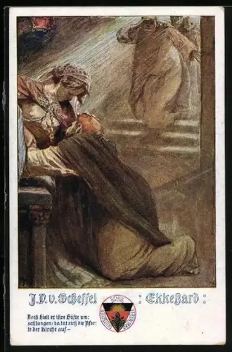 AK Deutscher Schulverein NR: 496, Scheffel Ekkehard, Mann umschlingt Hüfte einer Frau