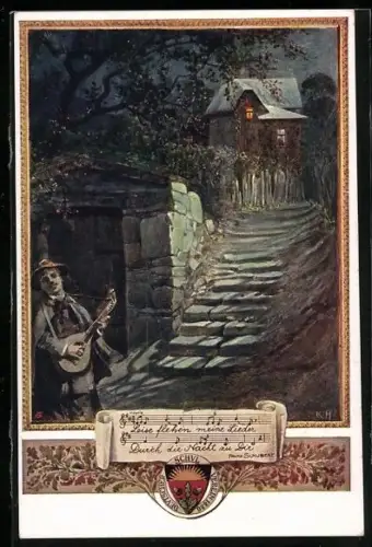 AK Deutscher Schulverein Nr. 445: Leise flehen meine Lieder..., Lautenspieler