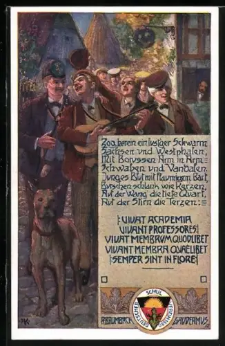 AK Deutscher Schulverein NR: 237, Baumbach-Gaudeamus-Karte Nr. 2, Studenten mit Dogge musizieren