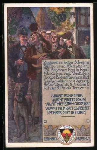 AK Deutscher Schulverein NR: 237, Baumbach-Gaudeamus-Karte Nr. 2, Studenten mit Dogge musizieren