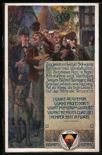 AK Deutscher Schulverein NR: 237, Baumbach-Gaudeamus-Karte Nr. 2, Studenten mit Dogge musizieren