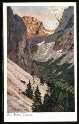 Künstler-AK Deutscher Schulverein Nr. 363: Rax, Blick ins Grosse Höllental