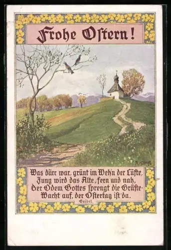 AK Deutscher Schulverein: Ostergruss, Gedicht von Geibel Was dürr war, grünt im Weh`n der Lüfte