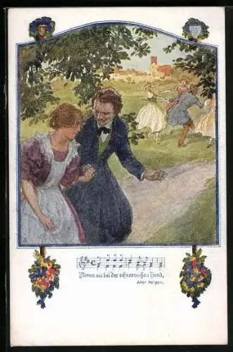 AK Deutscher Schulverein NR: 1249, Mann fordert eine junge Frau zum Tanz auf