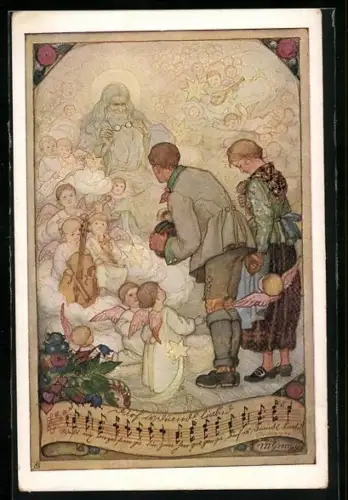 AK Deutscher Schulverein NR: 1253, Paar vor Gott und Engelsschar