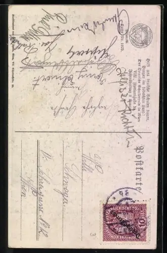 Künstler-AK Deutscher Schulverein Nr. 1075: Wanderer auf dem Weg in den Ort