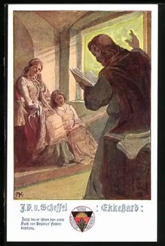 AK Deutscher Schulverein Nr. 493: Scheffel's Ekkehard, jetzt las er ihnen das erste Buch von Dirgilius'Helden
