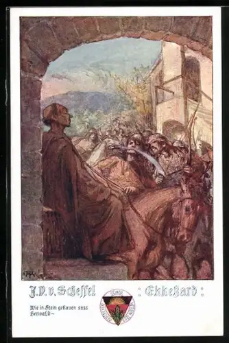 AK Deutscher Schulverein NR 492: Wie in Stein gehauen sass Herivald, Krieger