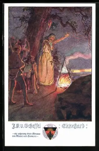 AK Deutscher Schulverein Nr. 491: J. V. v. Scheffel: Ekkehard sie schwang einen Strauss...