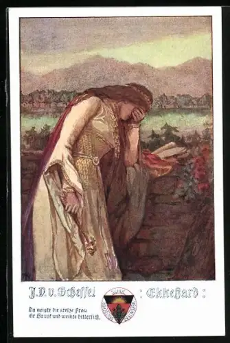 AK Deutscher Schulverein NR 490: J.V. von Scheffel, Ekkehard: Da neigte die stolze Frau ihr Haupt und weinte
