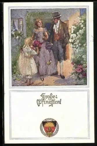 AK Deutscher Schulverein NR 482: Frohes Pfingsten! Familie bei einem Ausflug