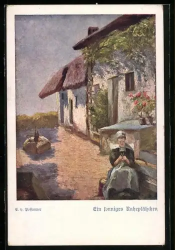 AK Deutscher Schulverein Nr. 1214: Frau strickt in der Sonne