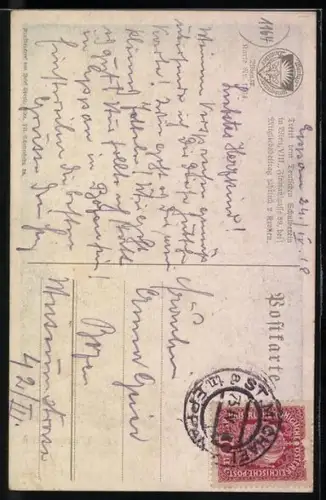 AK Deutscher Schulverein NR 1164: U. Schedlbauer: Mutterglück, Frau wiegt Baby auf dem Schoss, Schwester schaut zu