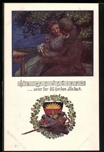 AK Deutscher Schulverein NR.1068: Pärchen hat eine Verabredung unter einem Baum