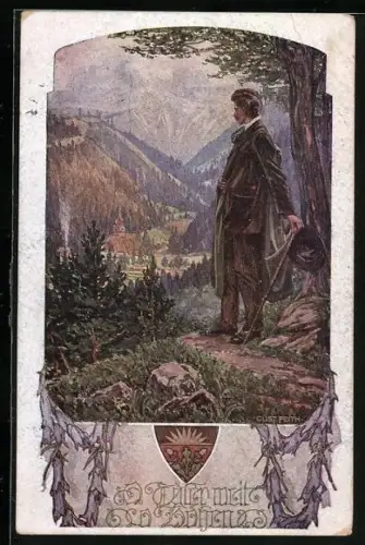 AK Deutscher Schulverein Nr.1044: O Täler weit, o Höhen, Wandersmann blickt ins Tal