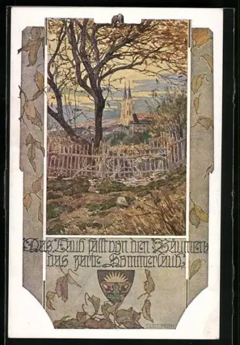 AK Deutscher Schulverein NR.1028: Laub fällt von den Bäumen in der Herbstzeit