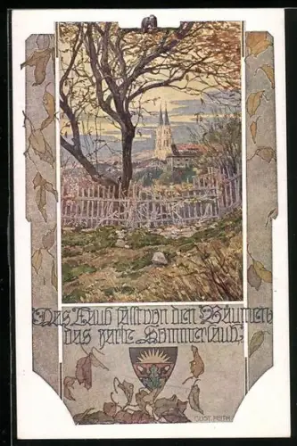 AK Deutscher Schulverein NR.1028: Laub fällt von den Bäumen in der Herbstzeit