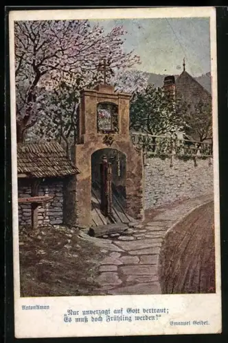 AK Deutscher Schulverein Nr. 1022: Nur unverzagt auf Gott vertraut es muss doch Frühling werden!, Kirche