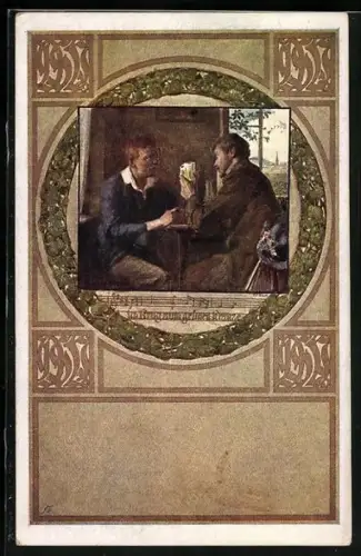 AK Deutscher Schulverein NR 1167: Lied im Krug zum grünen Kranze, Männer trinken Wein