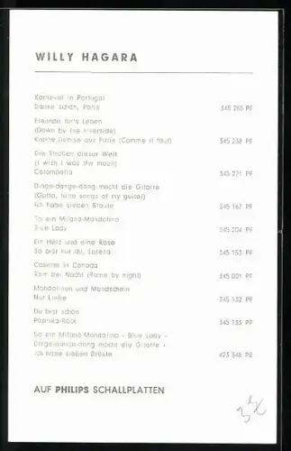 AK Musiker Willy Hagara mit Gitarre, Autograph
