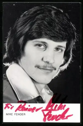 AK Musiker MIke Fender im Portrait, Widmung und Autograph