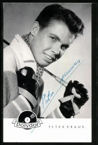 AK Musiker Peter Kraus mit Hockeyschläger, Autograph