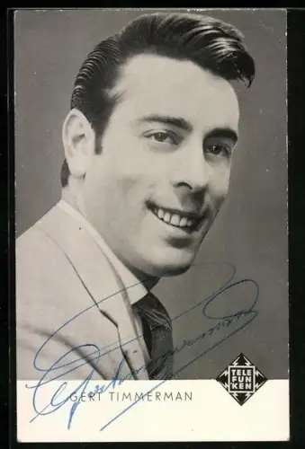 AK Musiker Gert Timmermann, Portrait im Anzug, Telefunken, Autograph