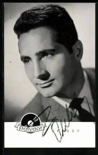 AK Sänger Freddy, Portrait im Anzug, Polydor Schallplatten, Autograph