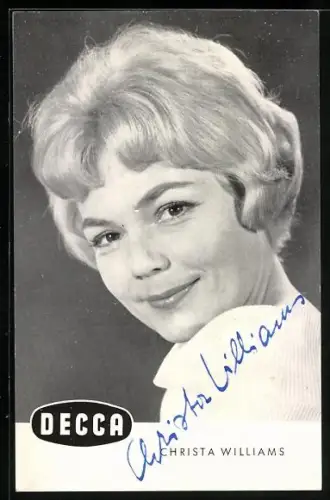AK Sängerin Christa Williams lächelnd von der Seite, Autograph