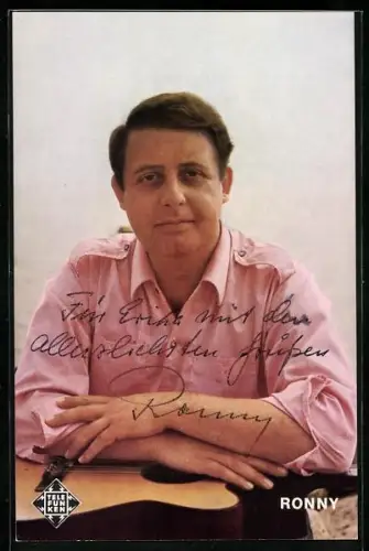 AK Musiker Ronny mit Gitarre, Widmung und Autograph