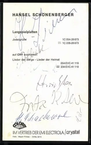 AK Musiker Hansel Schönenberger, Portrait in Tracht, Autograph