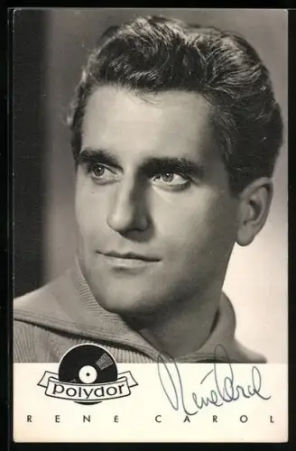 AK Musiker Renè Carol nachdenklich zur Seite schauend, Autograph