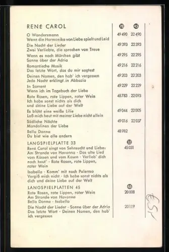 AK Musiker Renè Carol nachdenklich zur Seite schauend, Autograph