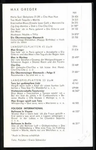 AK Musiker Max Greger, Portrait stehend mit Saxophon, Autograph