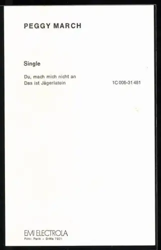 AK Musikerin Peggy March im wallenden Haar blickt in die Kamera, Autograph