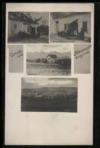 AK Neckenmarkt /Burgenland, Waren-Handlung Wieder, Bahnhof, Ortsansicht