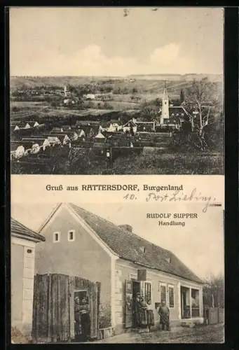 AK Rattersdorf /Burgenland, Handlung Rudolf Supper, Ortsansicht mit Kirche