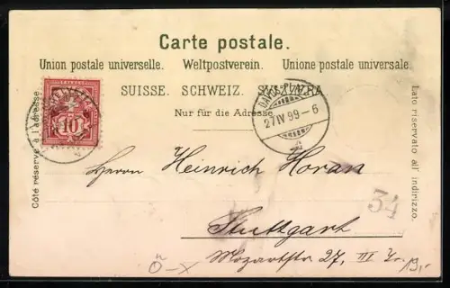 Lithographie Davos, Ortsansicht, Kurhaus und Davosersee