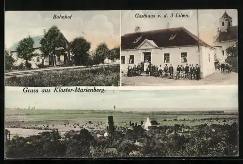 AK Mannersdorf an der Rabnitz, Kloster-Marienburg, Bahnhof, Gasthuas z. d. 3 Lilien