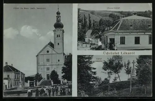 AK Léka, Rom. kath. templom, Utczarészlet, Várut keresztel