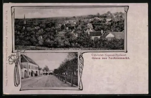 AK Neckenmarkt, Strassenpartie im Ort, Ortsansicht mit Kirche
