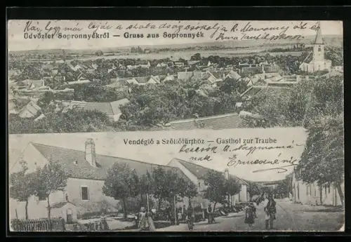 AK Neckenmarkt, Sopronnyék, Gasthof zur Traube, Blick über den Ort