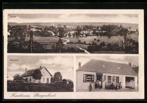 AK Frankenau /Burgenland, Gemischtwarenhandlung u. Bäckerei Johann Piertsak, Ortspanorama