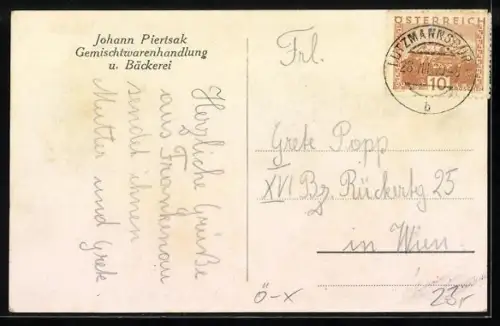 AK Frankenau /Burgenland, Gemischtwarenhandlung u. Bäckerei Johann Piertsak, Ortspanorama