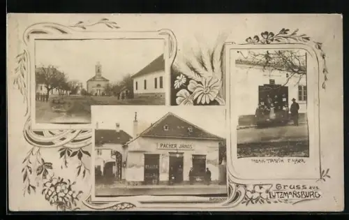 AK Lutzmannsburg, Tabak Trafik, Pacher Janos, Blick zur Kirche