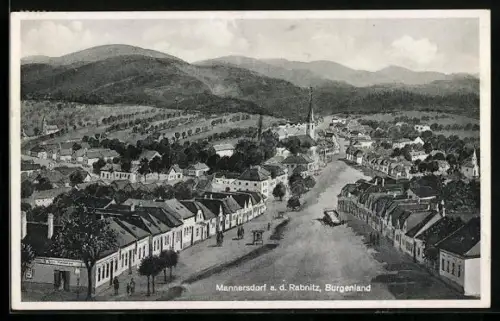AK Mannersdorf a. d. Rabnitz, Hauptstrasse mit Brunnen und Kirche