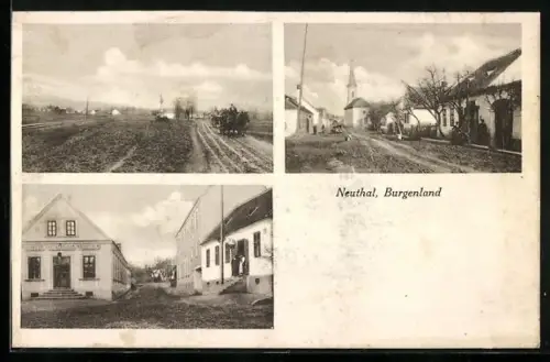 AK Neutal, Gasthaus zur Weintraube, Strassenpartie mit Kirche