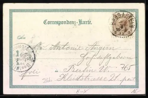 Lithographie Wildbad-Gastein, Hotel und Badehaus Radlinger mit Innenansicht