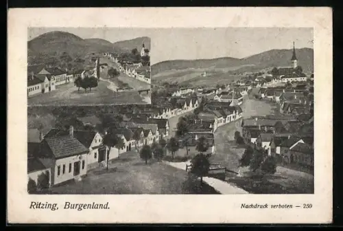 AK Ritzing /Burgenland, Ortsansicht mit Brücke aus der Vogelschau